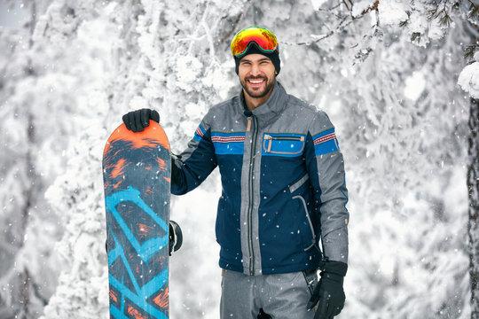 Snowboarder with board