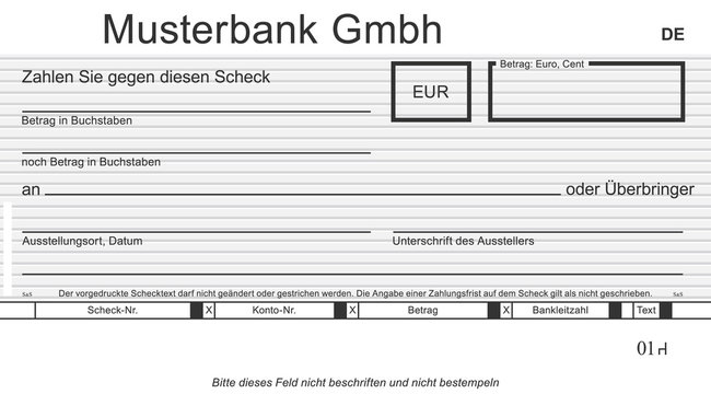 
Vektor-Musterbank mit modernem Design. Original check - blanko blue. Blankoüberprüfung mit freiem Platz für Ihren Text.
