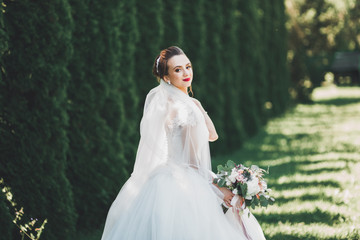 Beautiful luxury bride in elegant white dress