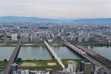 View on a cityscape of downtown Osaka, Japan