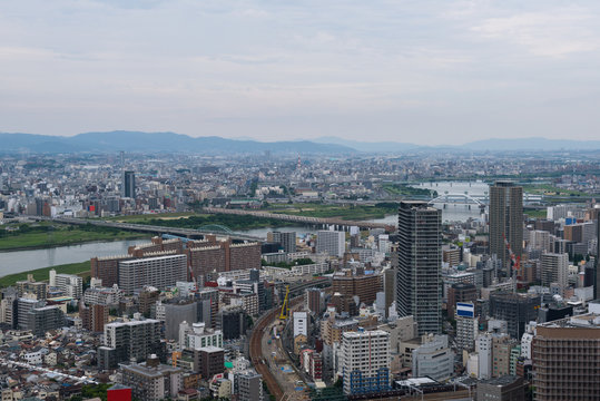 View on a cityscape of downtown Osaka, Japan