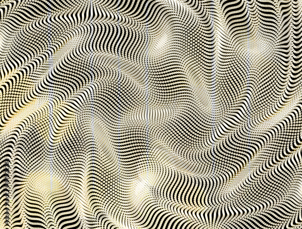 Poster beautiful glossy abstract pattern in gold and silver with halftone waves and swirls