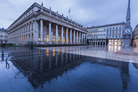 France, Nouvelle-Aquitaine, Bordeaux, Grand Theatre de Bordeaux at dusk