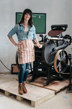 Letterpress artist in her studio