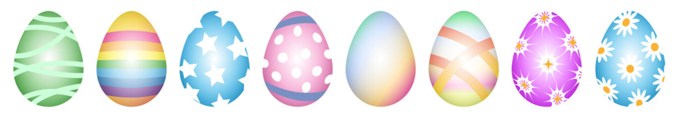 colorful ornamented easter eggs in a row