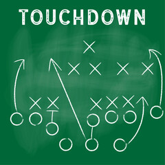Vector Football Play with green background. Football America. NFL American football formation tacticson. American football field tactics. Touchdown.