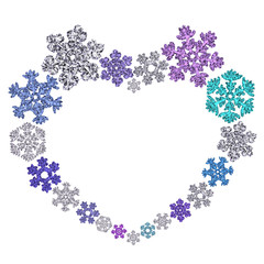 Beautiful heart shape made of snowflakes.