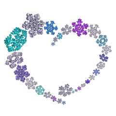 Beautiful heart shape made of snowflakes.