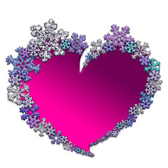 Beautiful pink heart made with snowflakes.