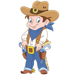 Kids in Professions. Cartoon Sheriff or American Cowboy. Design for children's coloring book.