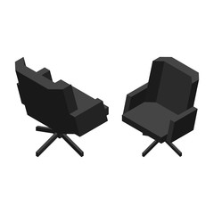 Chair on two sides vector in isometric projection. Comfortable furniture illustration for stores ad, app icons, infographics logo web and games environment design. Isolated on white background