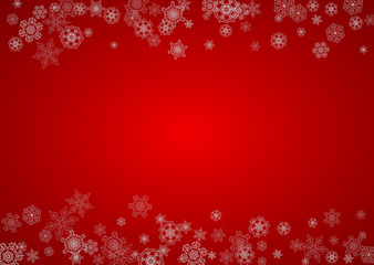 Christmas background with silver snowflakes and sparkles. Horizontal New Year and Christmas background for party invitation, banner, gift cards, retail offers. Falling snow. Frosty winter backdrop.
