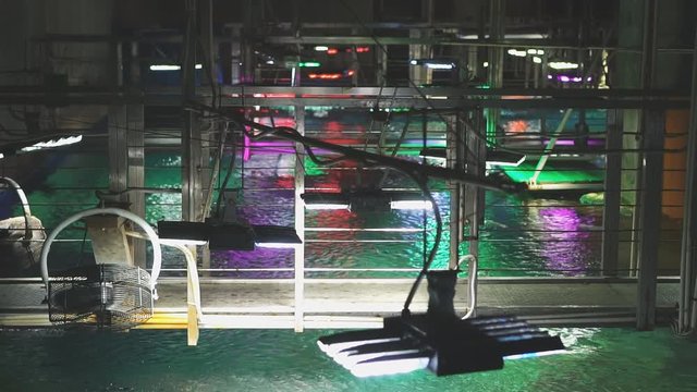 Indoor fish farming. Cages with fish.
