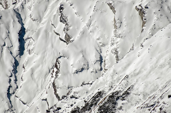 Snowy mountain wall closeup