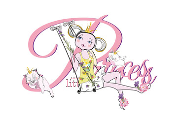 Slogan vector t-shirt illustration for a little lady and a princess.
