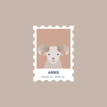 Aries Horoscope Set  Cute Illustration of Zodiac Signs in Cartoon Flat Style Vector