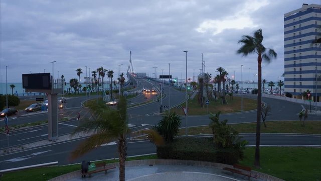 1812 Bridge Roundabout Traffic Lights Cadiz Spain Time-Lapse