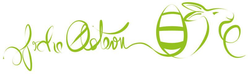 happy easter lettering with words „frohe Ostern“ (German for happy easter holidays), egg shape and Easter bunny