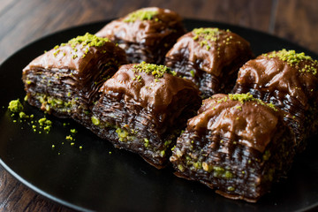 Turkish Dessert Chocolate Baklava with Pistachio
