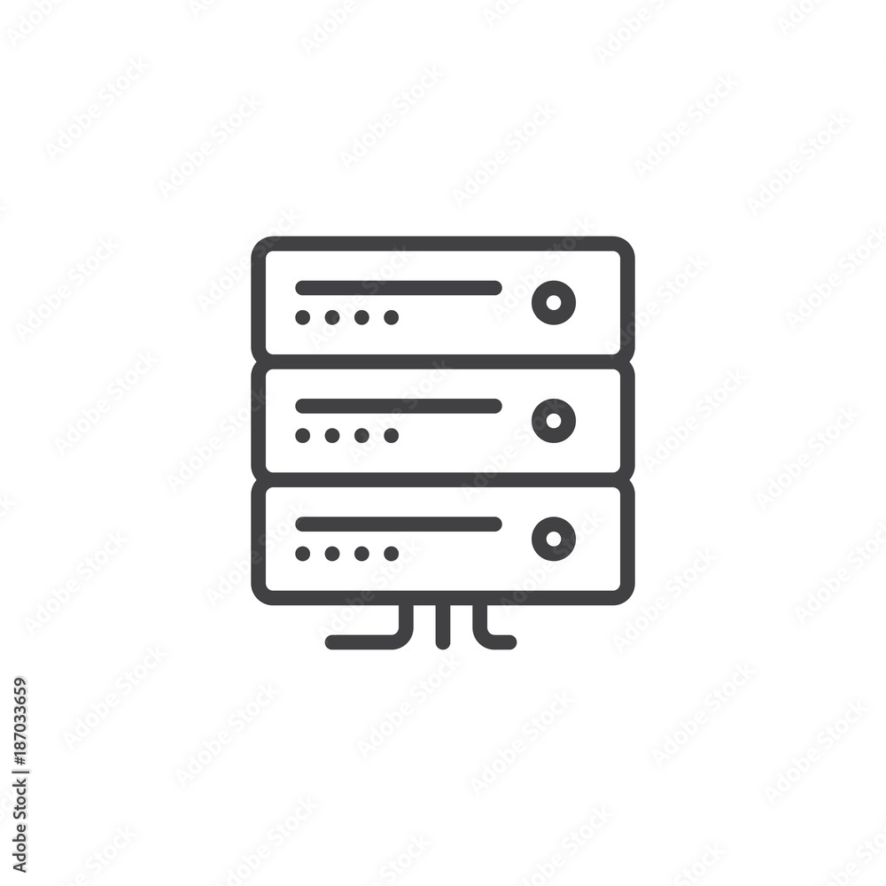 Poster computer server line icon, outline vector sign, linear style pictogram isolated on white. server rac