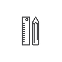 Pencil and ruler stationery line icon, outline vector sign, linear style pictogram isolated on white. Stationery symbol, logo illustration. Editable stroke