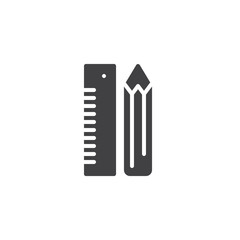 Pencil and ruler stationery icon vector, filled flat sign, solid pictogram isolated on white. Stationery symbol, logo illustration.