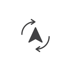 Compass cursor with cycling arrows around icon vector, filled flat sign, solid pictogram isolated on white. Update route symbol, logo illustration.