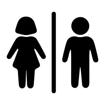 Забавный, веселый, оригинальный знак, значок мужского и женского туалета. Векторная иллюстрация.