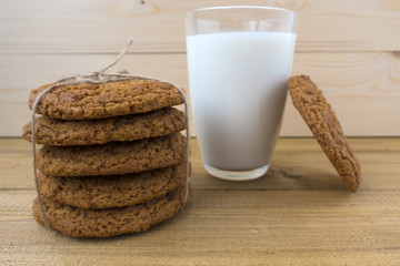 Delicious and healthy oatmeal cookies with milk.