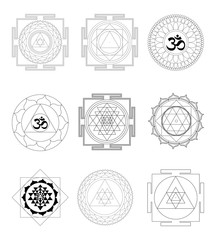 Sacred Indian Geometry Mystical Meditative Diagram Symbol - Set Vector Yantras
