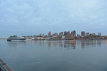 Fototapeta premium Boston City Skyscrapers, Custom House, Old North Church and Boston Waterfront from Charlestown Navy Yard, Boston, Massachusetts, USA.