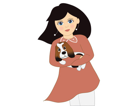 Girl With Puppy, Basset Hound, Woman Holding Cute Dog