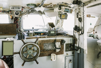 Helm of a commercial fishing boat