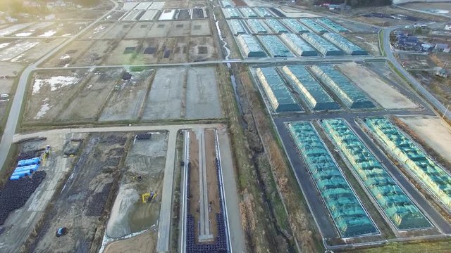 factory landscape in Fukushima, aerial
