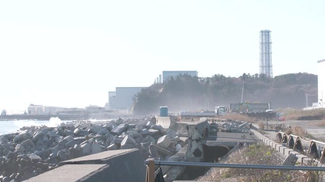 Wide, power plant on Fukushima beach