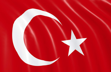 Turkey flag waving on wind, close up. 3D illustration
