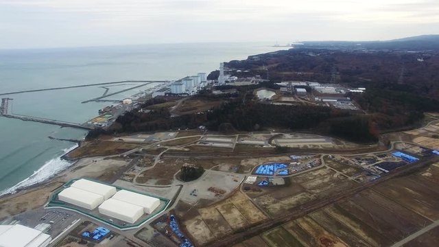 Coastal power plant in Fukushima, aerial