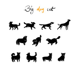 Vector set of dog, silhuette. Cartoon style.