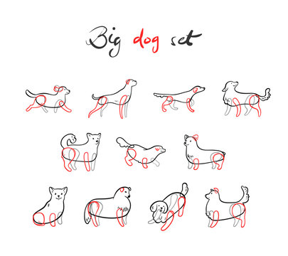 Vector set of dogs in sketch style
