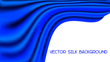 Waving Dark Blue Silk Fabric like Flag, Scarf Isolated on White Background - Vector Flying Satin Ribbon 
