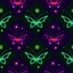 Seamless background with colorful butterflies. Regular patern.