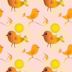  Happy Easter. Seamless  pattern with birds. Childish illustration in cartoon style.