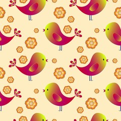  Happy Easter. Seamless  pattern with birds. Childish illustration in cartoon style.