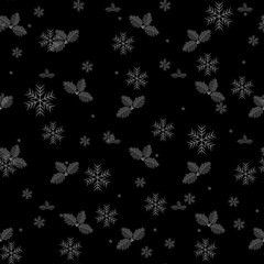 Christmas seamless pattern with snowflakes and hollies