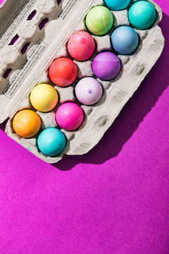 Easter Eggs On Purple Background