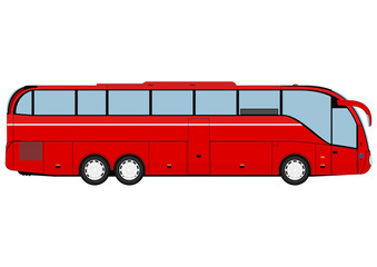 Cartoon bus coach. Side view. Flat vector.