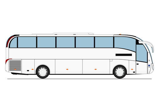 Cartoon bus coach. Side view. Flat vector.
