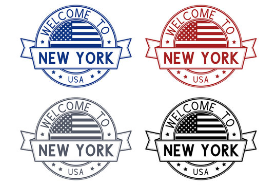 Welcome to New York, USA travel stamp with decoration. Colored collection