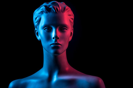 Mannequin Head with Red and Blue Light