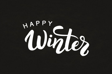 Vector isolated lettering of Happy Winter for decoration and covering on the chalk background. Concept of winter holidays and happy new year.